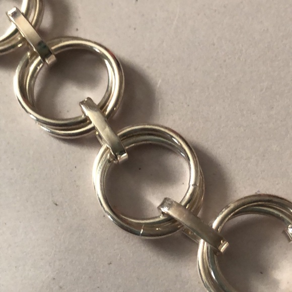 Double Round Link Sterling Silver Toggle Closure Bracelet - Picture 13 of 13